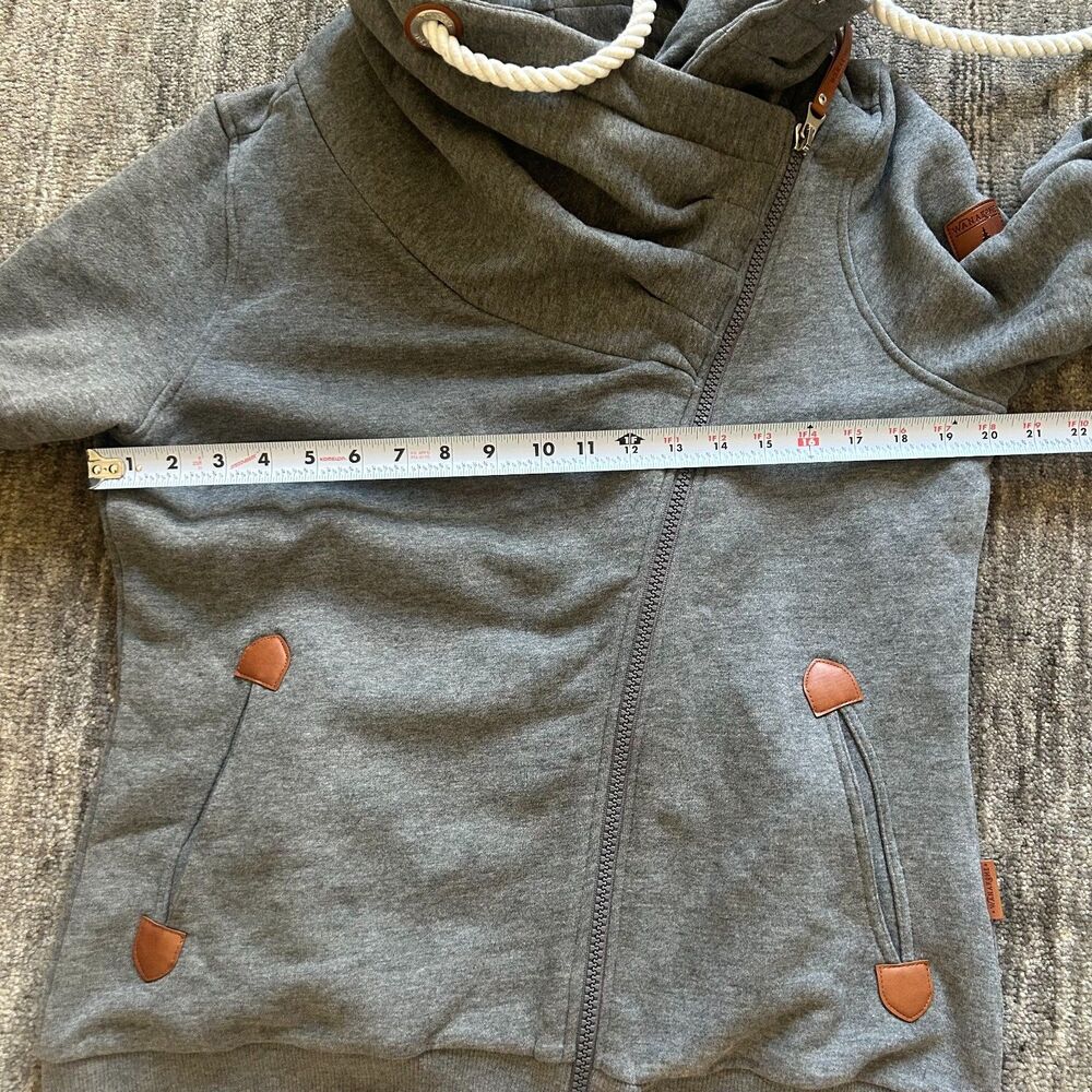 Wanakome Gray Funnel Neck Zip Hoodie with Rope Drawstrings - Picture 8 of 10